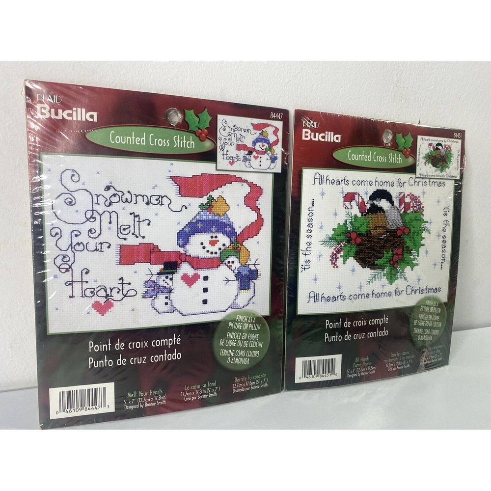 Bucilla Christmas Cross Stitch Kits New 5 x 7 Scenes Snowman Bird Nest‎ Cute H11